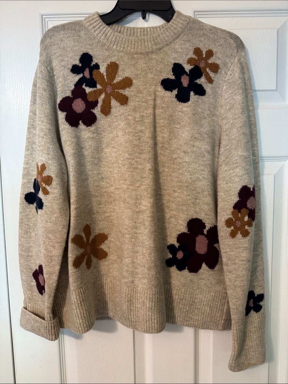 CeCe Cream Floral Intarsia Crewneck Sweater